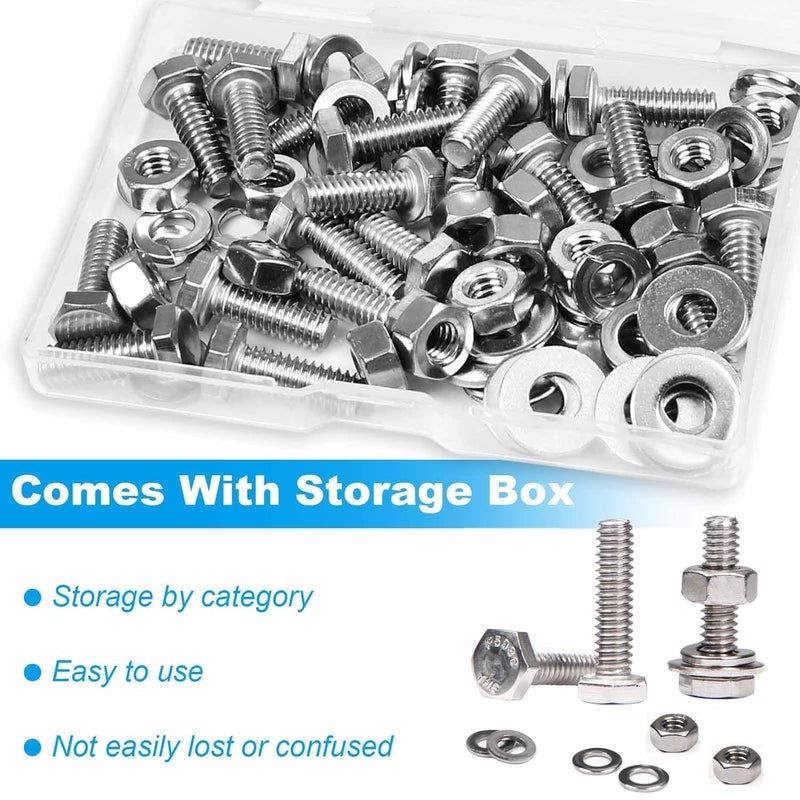Yinpecly 5 Sets 5/16-18x5 Hex Head Screw Bolt, Nuts, Flat & Lock Washers, Stainless Steel 304, Machine Fully Thread Hex Bolts, Bright Finish Hexagon Bolt, Nuts and Bolts Assortment Kit - Image 5
